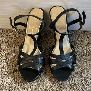Black Jessica Simpson T Strap Wedge Sandals